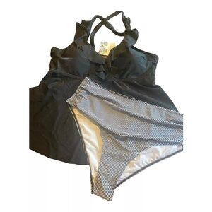 B2prity Women’s Plus Size Tankini Swimsuit V Neck Ruffled Top Set Size 2Xl